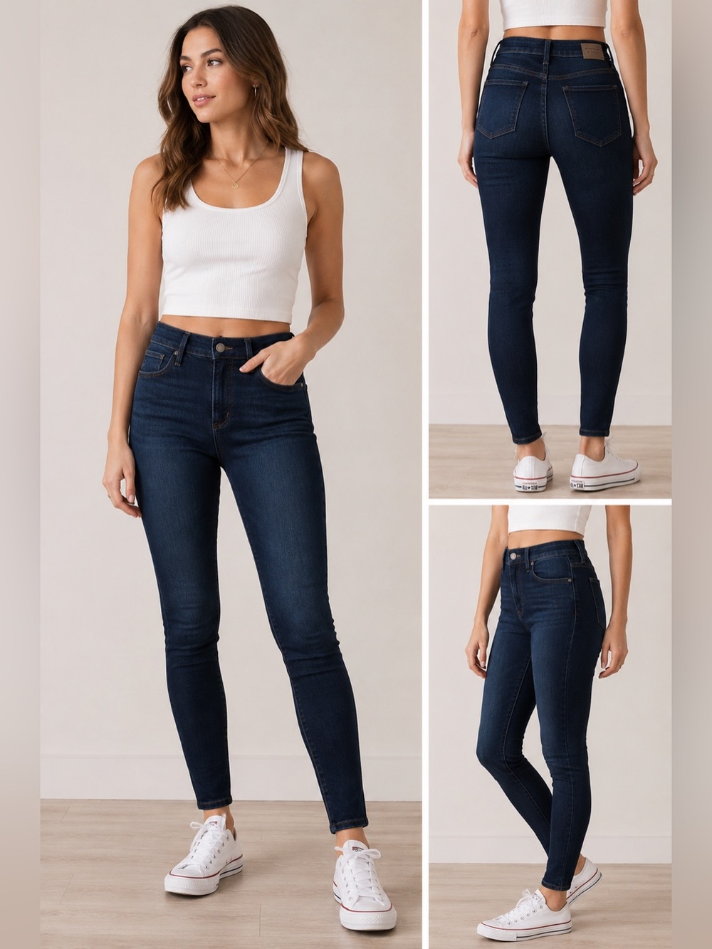 High-Rise Dark Blue Skinny Jeans - Women's